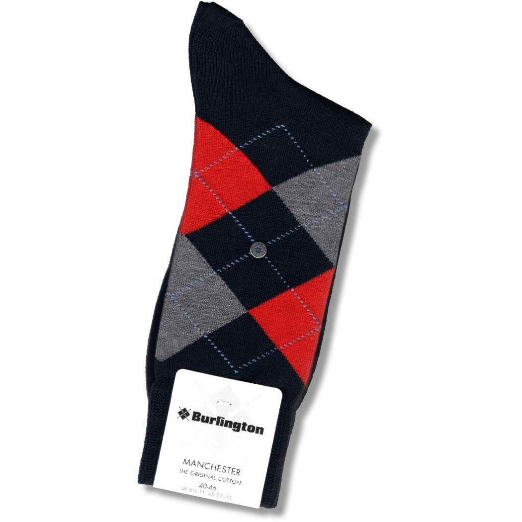 Original Burlington Manchester Pair of Cotton Argyle Ankle Socks 6.5